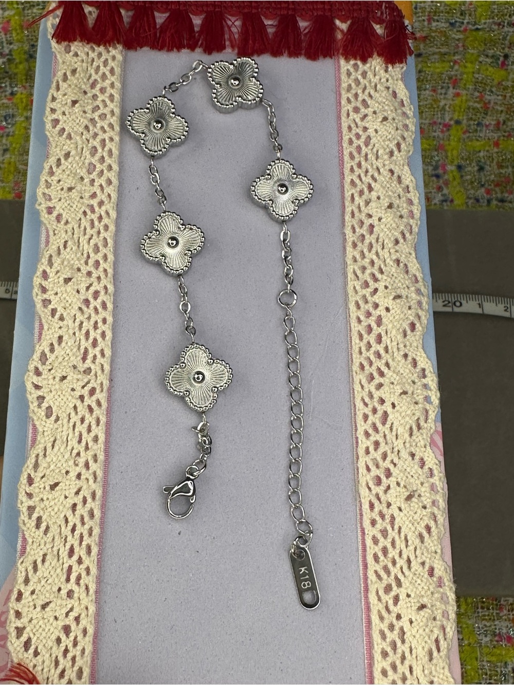 Silver Floral Link Bracelet - K18 Marked